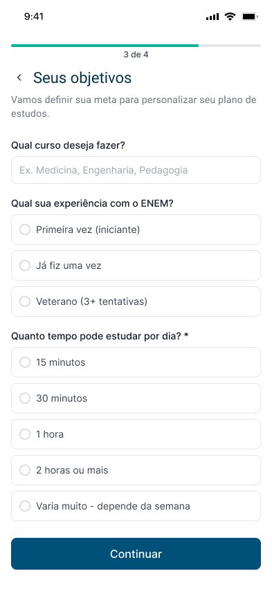 Aprova onboarding — study preferences