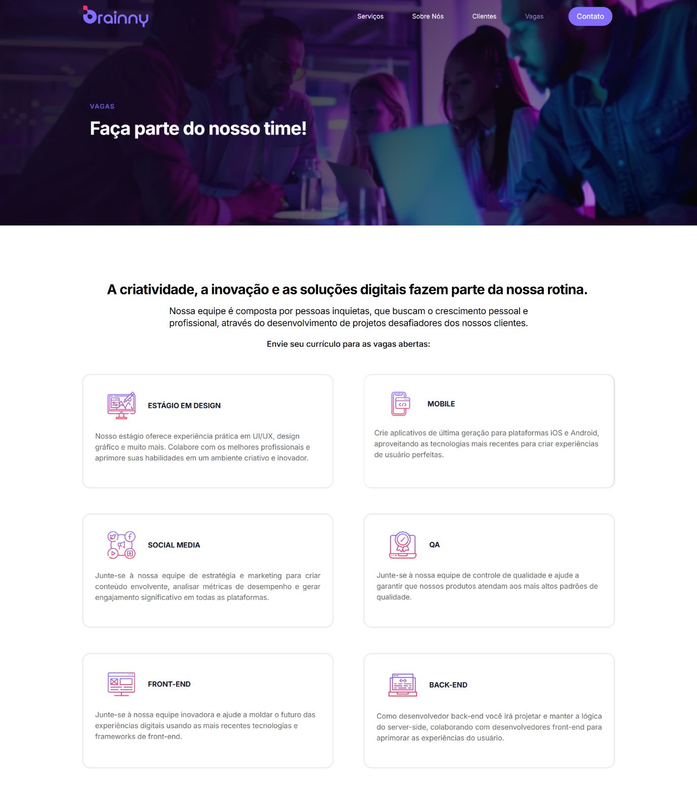 Brainny's careers page with open roles