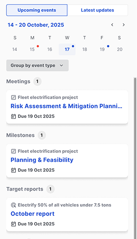 Calendar sidebar with deadlines grouped by type