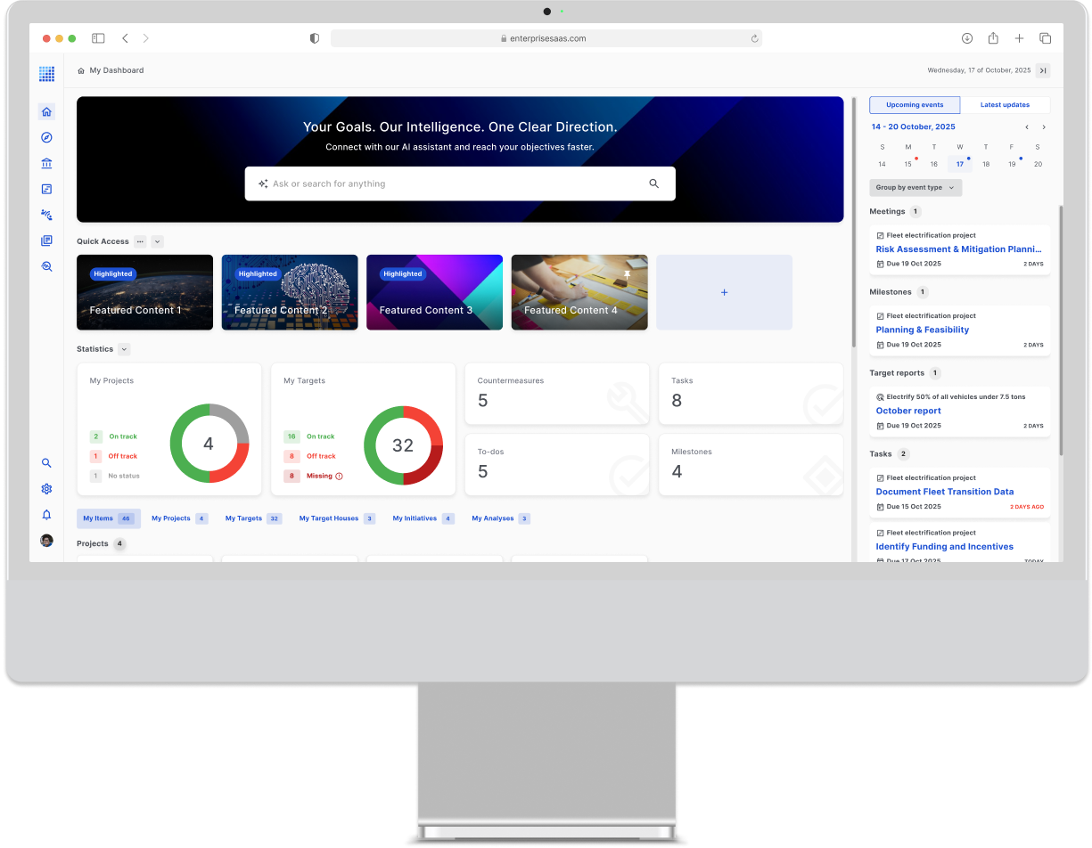 Enterprise dashboard on desktop